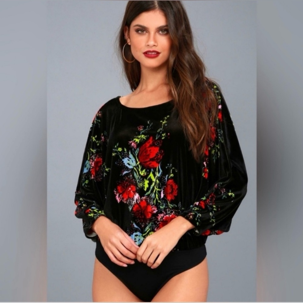 Free People Intimately Black Floral Crushed Velvet Bodysuit. Size Small. NWOT. - Picture 15 of 17